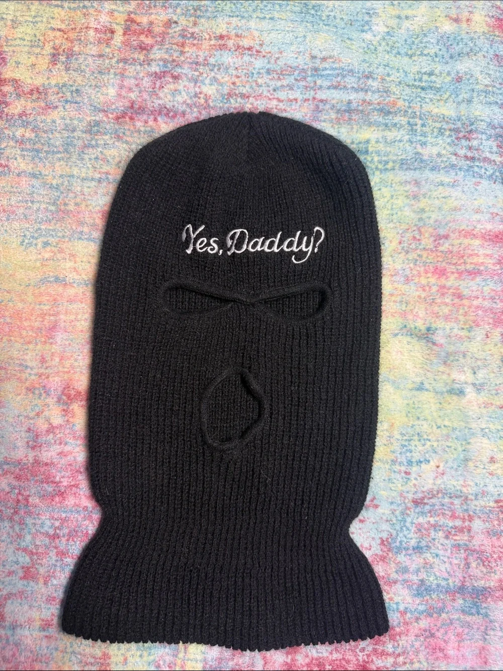 Black Kids Balaclava with 'Yes, Daddy?' Embroidery - Kids Accessories